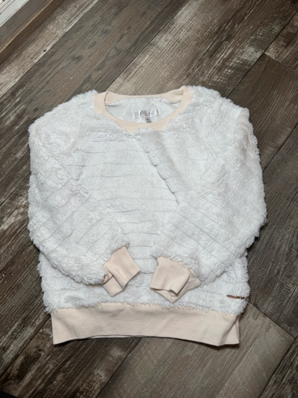 Tahari Girl Cozy Plush Crewneck Sweatshirt - White with Cream Trim